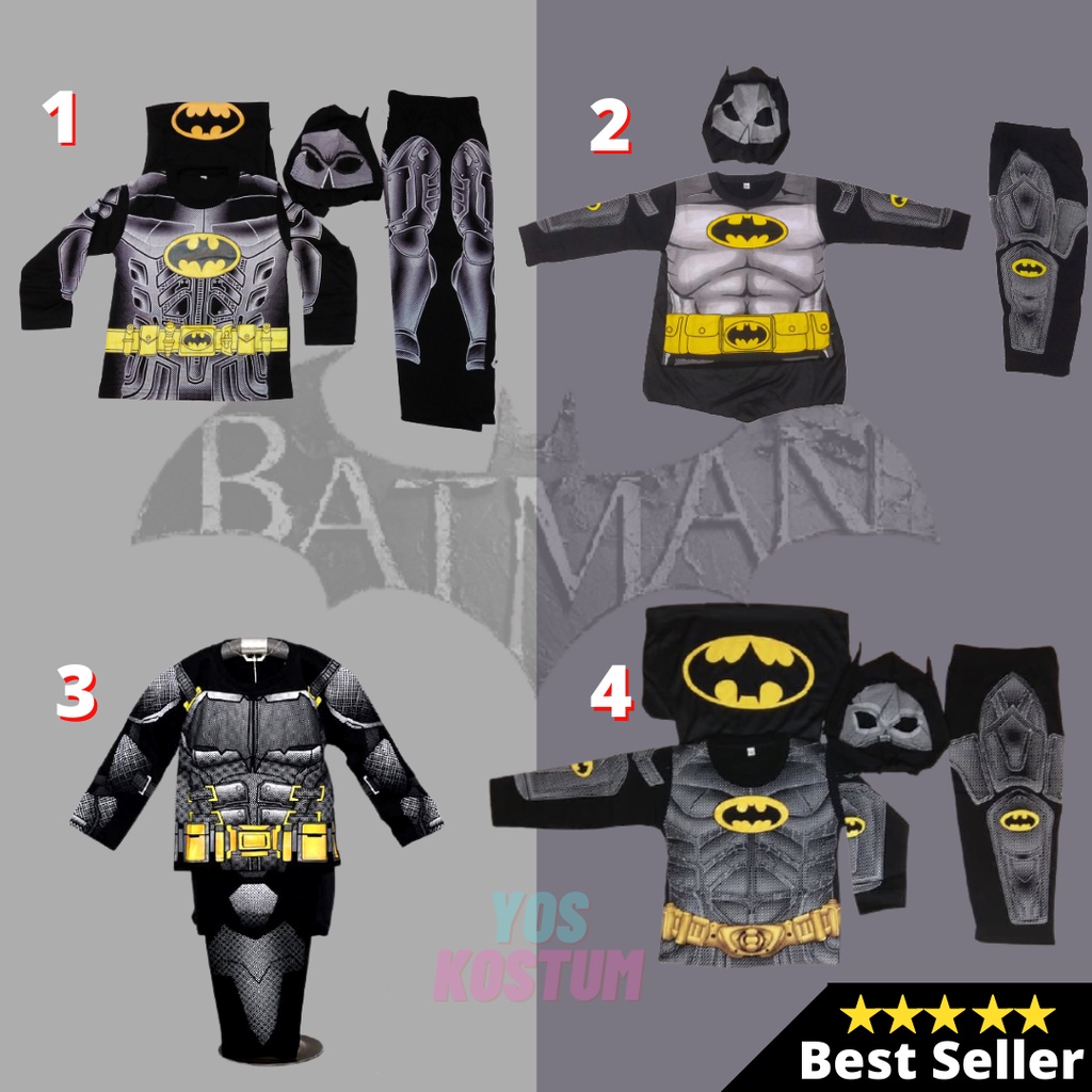 Kostum Anak Laki Laki Batman Setelan Panjang Baju Karakter Superhero Topeng Sayap