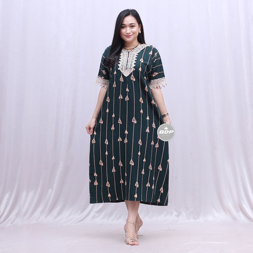 Dianputri - Daster Arab Zeema | Rayon Super Grade A | Resleting Depan Busui | Renda Milo Ori-cinta ijo botol