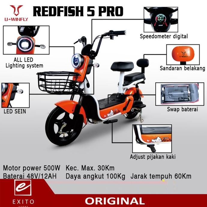 SEPEDA LISTRIK UWINFLY REDFISH 5 PRO / PLUS GARANSI RESMI DSF654654