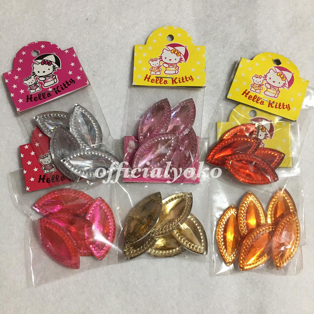 Manik / Permata / Resin Bentuk Lonjong / Daun 2 Cucuk Besar Untuk Baju