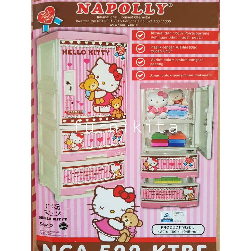 LEMARI LACI NACASE PLASTIK NAPOLLY HELLO KITTY PINK