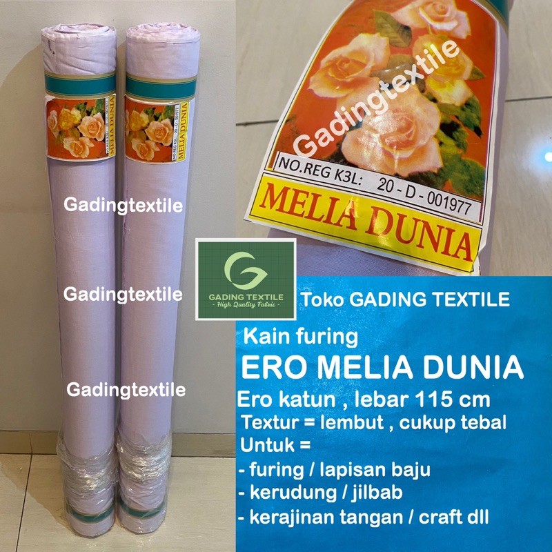 ( per roll ) kain ero erro katun putih lembut MELIA DUNIA lebar 115 cm rollan bahan krudung kerudung hijab jilbab segi empat segiempat seragam sekolah mukena furing lapisan baju gamis batik kemeja rok kantong celana surban sorban dekorasi dekor