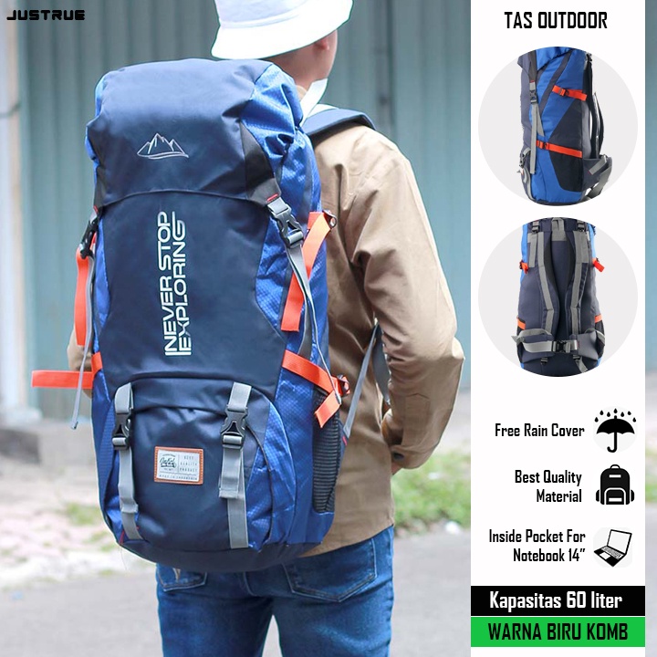 Justrue Tas Gunung Carrier 60 Liter Ransel Keril 60L Biru 330