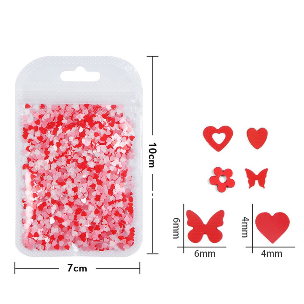 MXBEAUTY Pink Red Nail Art Glitter Flakes Matte DIY Nails Decoration Valentine's Day Nail Art Valentine's Day Design Mixed Nail Sequins Sweet Love Heart Shape Romantic Manicure Accessories