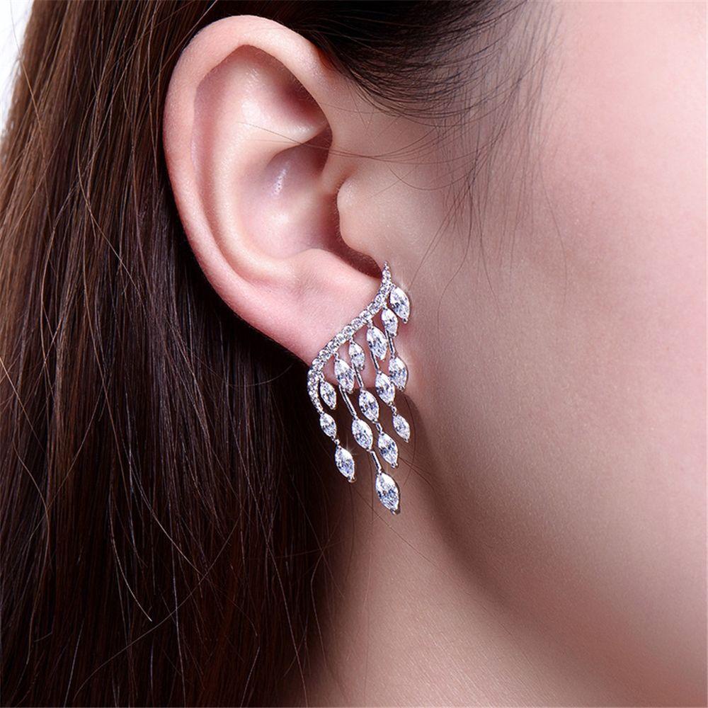 Preva Sayap Malaikat Anting Anting Wanita Kristal Stud Earrings Elegan Menjuntai Zirkon Klip Telinga