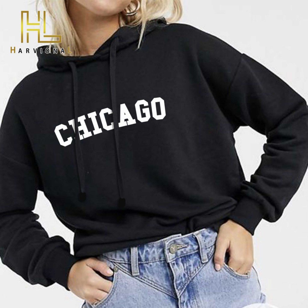 SWEATER CROP HOODIE CHICAGO BAHAN FRENCHTERRY TERLARIS