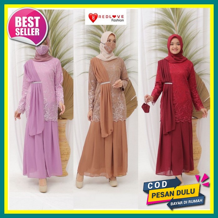 Baju Gamis Wanita Remaja Terbaru 2021 2022 Model Kekinian Bahan Brukat Modern Pesta Kondangan Mewah 