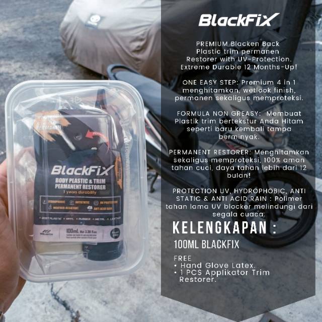 BLACK FIX Penghitam body motor atau mobil permanen daya tahan 12 bulan lebih ! 100ML Blackfix