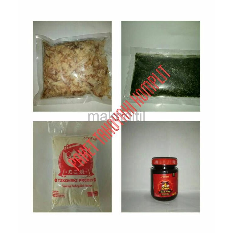 

Bahan takoyaki komplit. saos buldog + tepung + oanori + katsuobushi