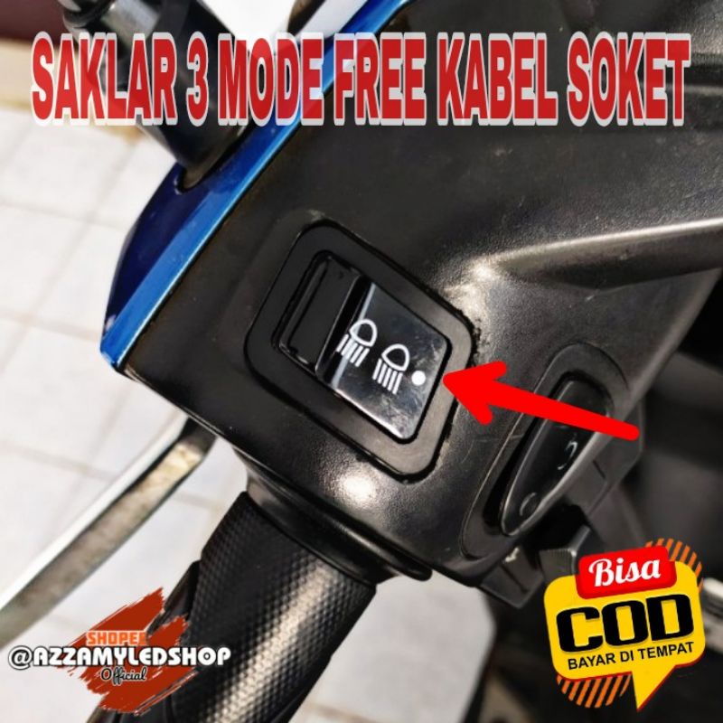 Saklar dim motor saklar high low off Beam 3 mode gratis kabel soket 3 pin Vario beat scoopy Supra blade berkualitas