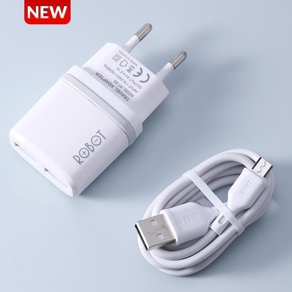 Charger Robot RT-K9 USB 2 Output 2.1A Fast Charging Free Kabel Micro USB