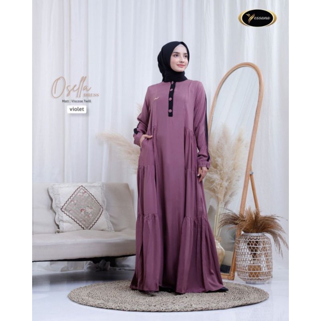 new produk OSELLA dress bahan twill fiscose ORI yessana hijab