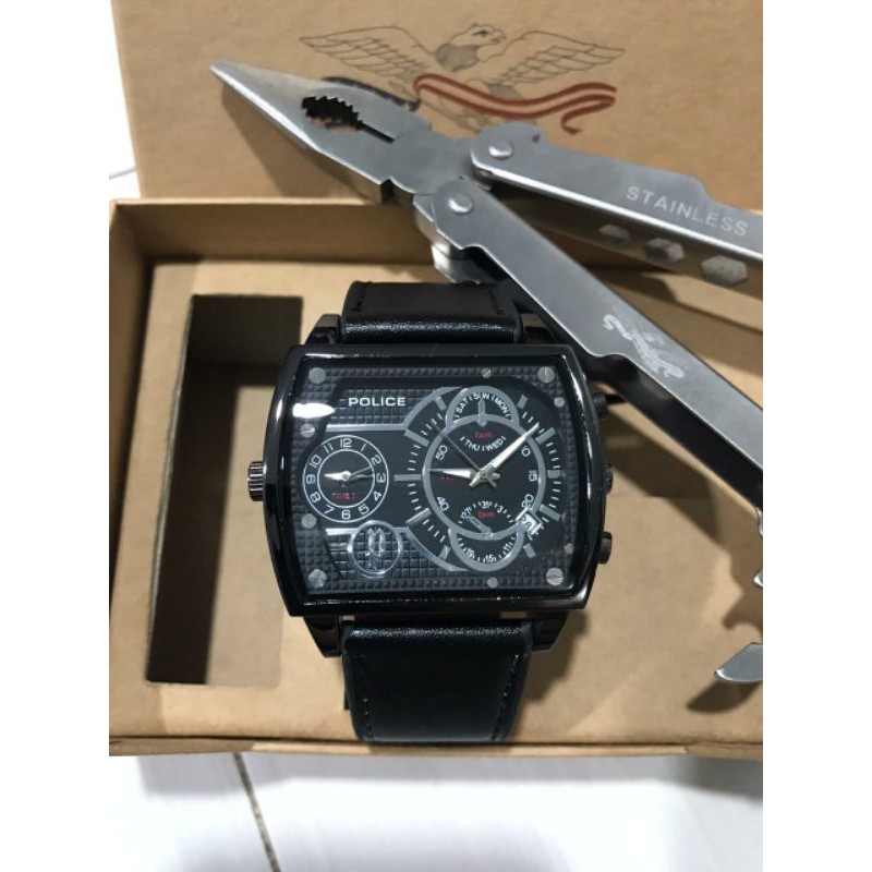 JAM TANGAN PRIA POLICE DOUBLE TIME FREE 1 TANG 9IN 1