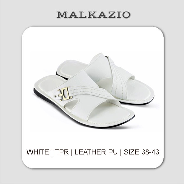 Zagib x Malzio | Sandal Pria Slide Kulit Putih White / Sendal Selop Cowo Remaja Casual Santai