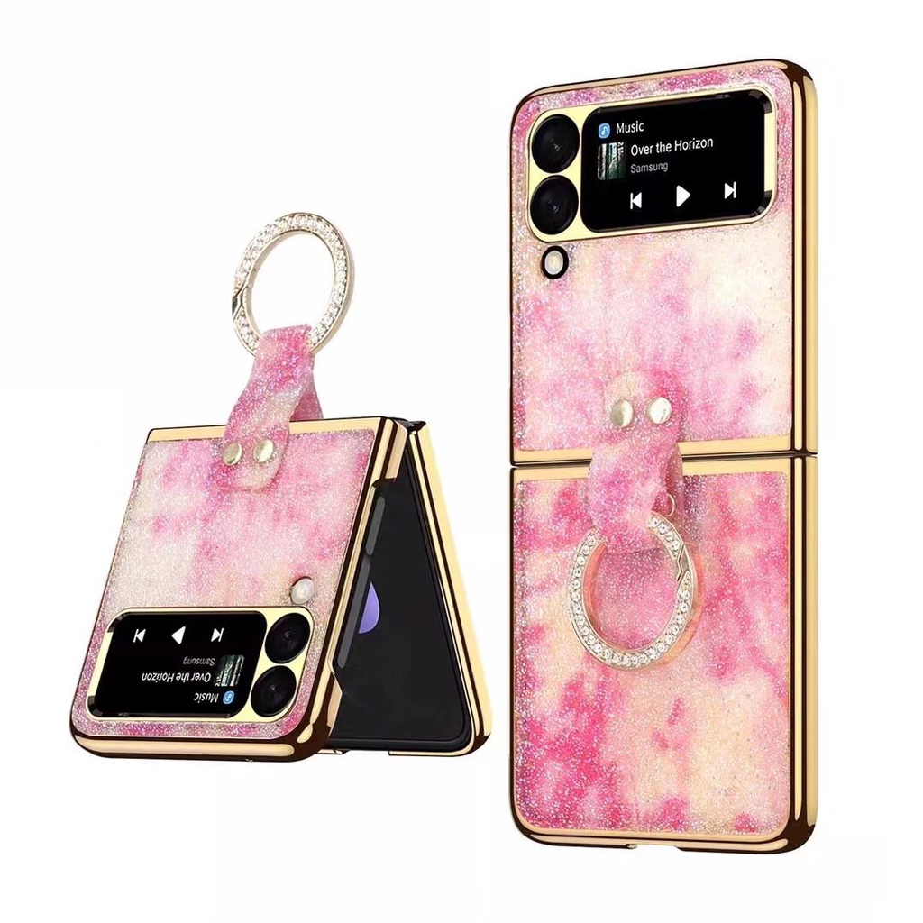 FA Luxury Bling Glitter Case Samsung Z Flip 3 4 Casing Handphone Hard Case Dengan Ring Cincin Holder