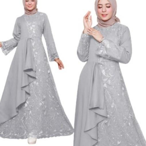 45G♢ Gamis Brokat Wanita modern syari polos pesta Mewah lebaran dress brukat murah putih ter 2021 sidolaris fasion Paling Disukai