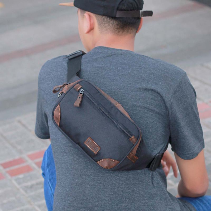 PUSIILL - Tas Salempang Pria Kulit Keren | Tas Pinggang Selempang Slingbag Original | Hitam