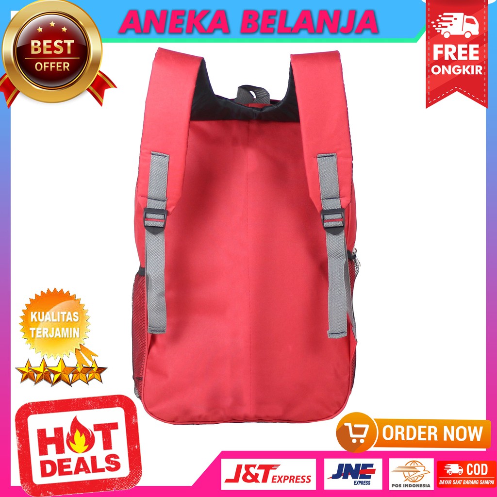 ANEKA - Tas Ransel Pria Wanita Fashionable Polo Classic Merah Elegant Bonus Jas Hujan Backpack Cowok Cewek Keren Sekolah Kuliah Kerja Murah Bahan Tebal Kualitas Import