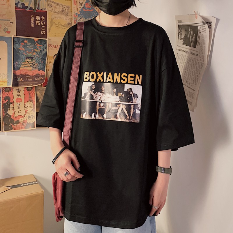 Kaos T shirt Lengan Pendek Model Longgar Motif Print Gaya Kaos T shirt Lengan Pendek Model Longgar Motif Print Gaya