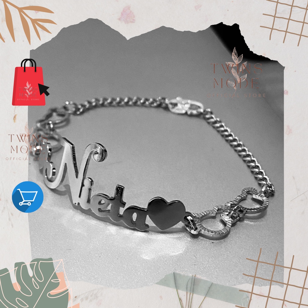 Gelang Rantai Titanium Cetak Nama Tersedia Anak Dan Dewasa Karakter Mickey Love