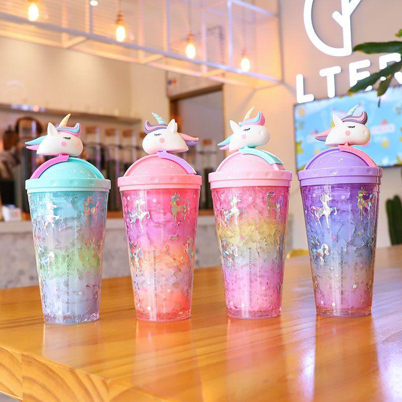 GELAS TUMBLER UNICORN RAINBOW GLITTER 450ML BOTOL MINUM ANAK KADO HADIAH PEREMPUAN CEWEK