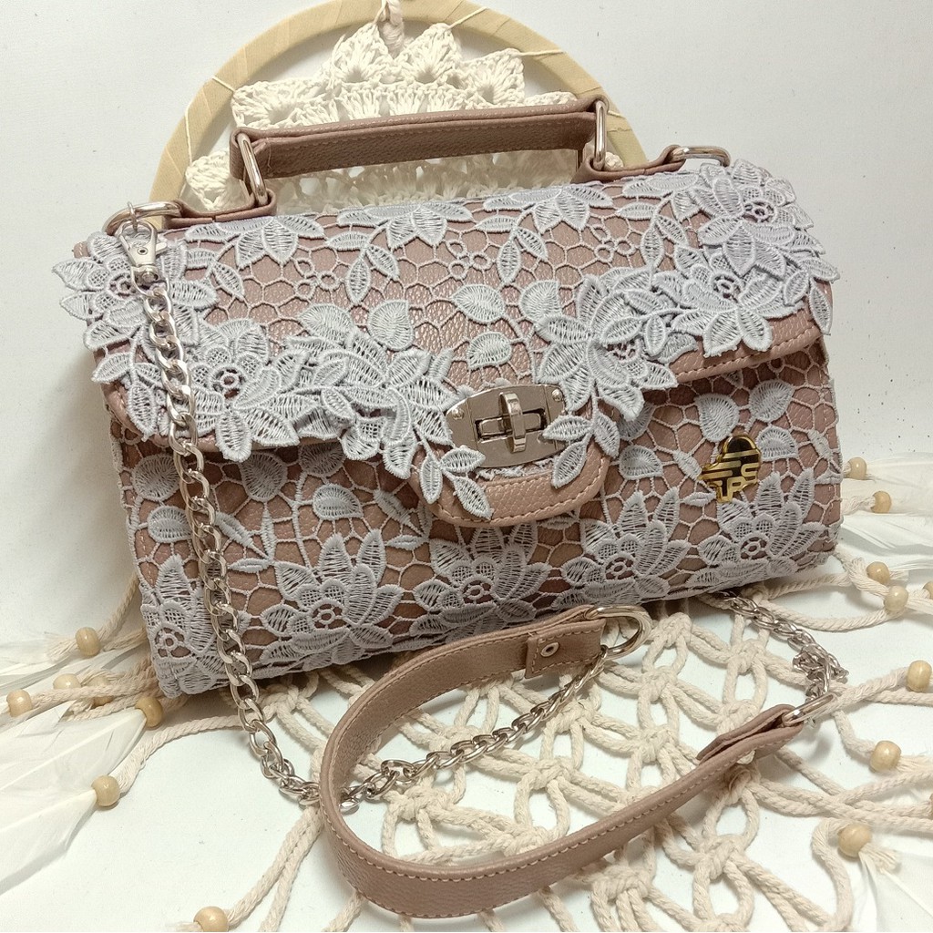 RJ CRAFT - Tas Pesta Wanita Kulit Tas Brokat Prada Tas Selempang Wanita Slingbag Trendy Tas Kulit