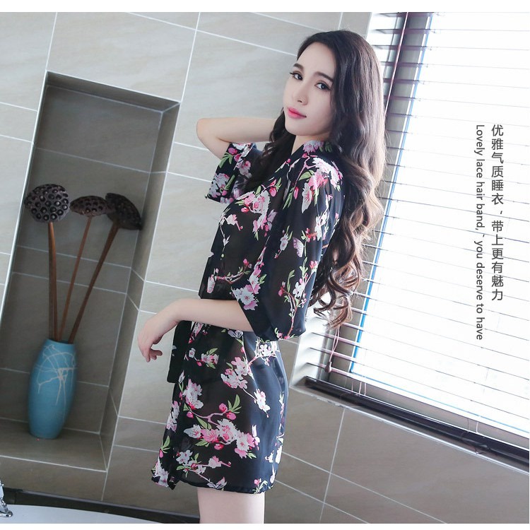 Miss H ~ 177 Kimono Lingerie Baju Tidur Kimono Wanita Lingerie Kimono Floral