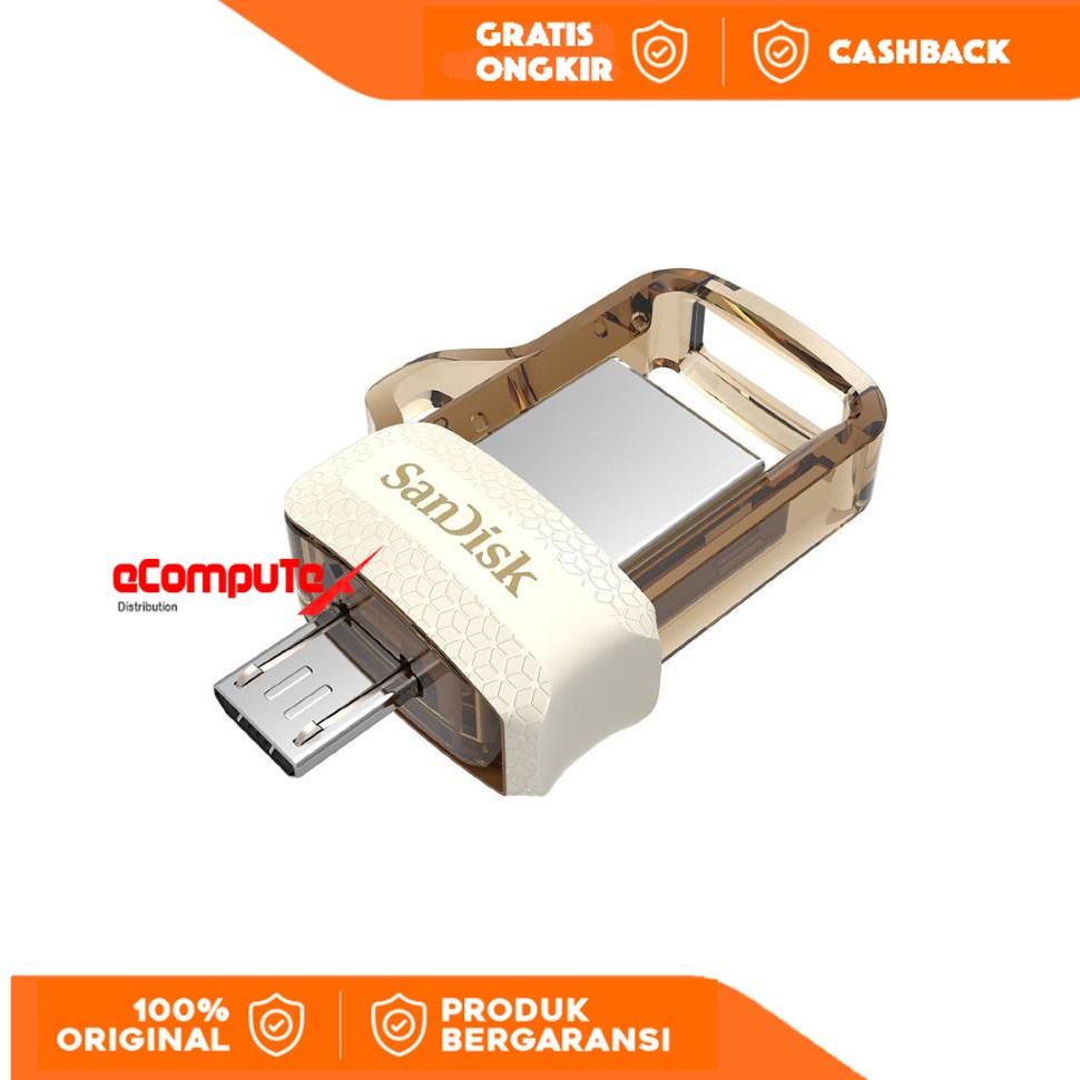 FLASHDISK OTG SANDISK 16GB DD3 ORIGINAL USB FLASH SANDISK DUAL DRIVE TRANSPARAN