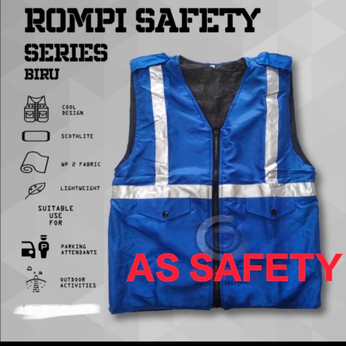 Rompi Safety Proyek Busa Parasut /Dacron Biru 2 kantong