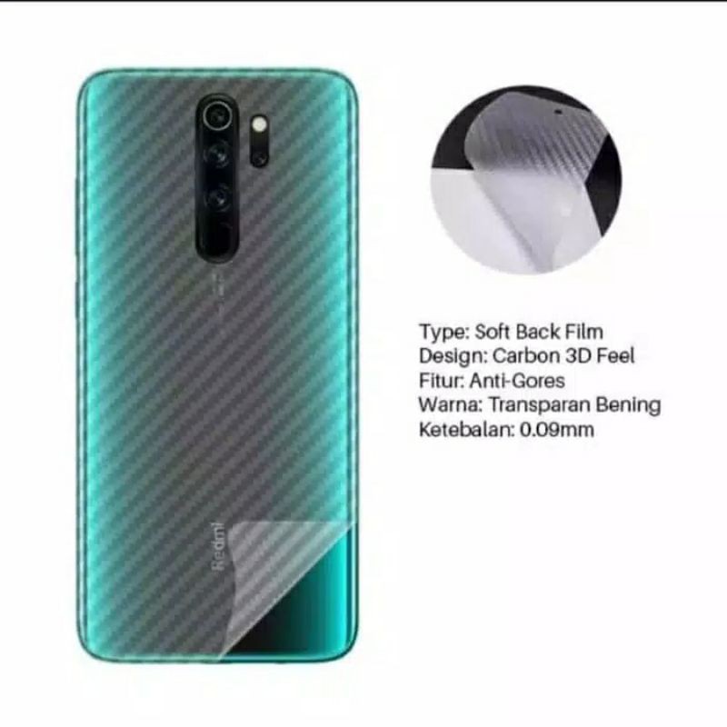 Anti Gores Skin Karbon Belakang Xiaomi Redmi Note 7 8 8Pro 9 9 Pro 10 10Pro Screen Guard Protector