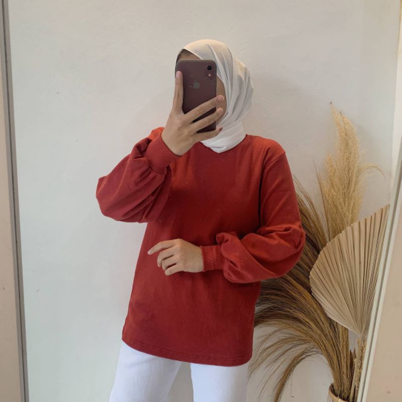 Blouse Lengan Balon Bahan RIB Premium