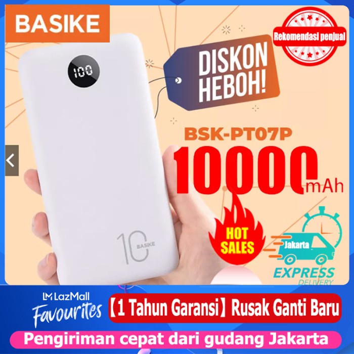 BASIKE Power Bank 20000 mAh 10000 mAh Powerbank Dual USB Murah Mini - PT07P 10000mAh Promo