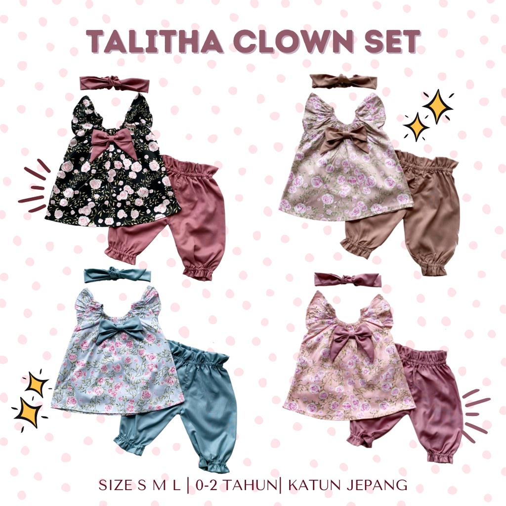 talitha MIKAYLA KYLA clown set 0-2 tahun katun jepang baju bayi fashion anak cewe setelan