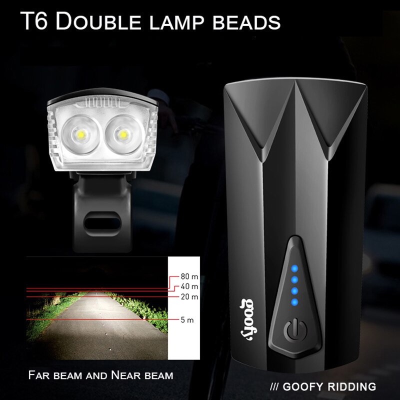 Lampu Sepeda LED USB Rechargeable Cree T6 300 Lumens dengan Klakson - DT-6105C - Black