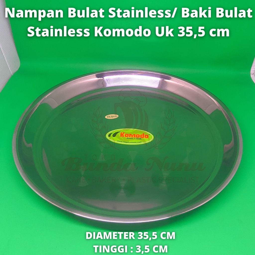 Nampan Bulat Stainless Baki Bulat Stainless Komodo Tebal Ukuran 35,5 cm