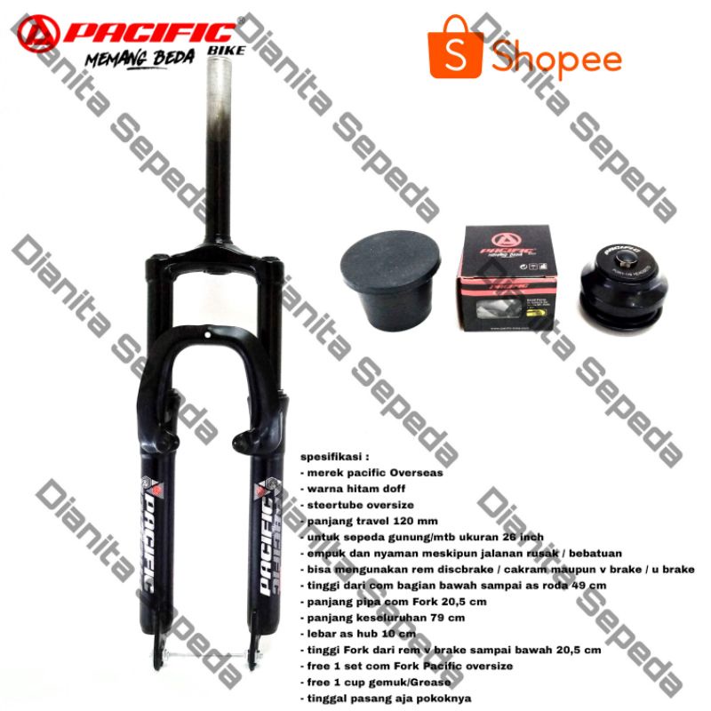 FORK MTB 26 GARPU SHOCK BRACKER DEPAN TREVEL 120 MM PACIFIC 1 SET COM FORK SEPEDA GUNUNG OVERSIZE 26
