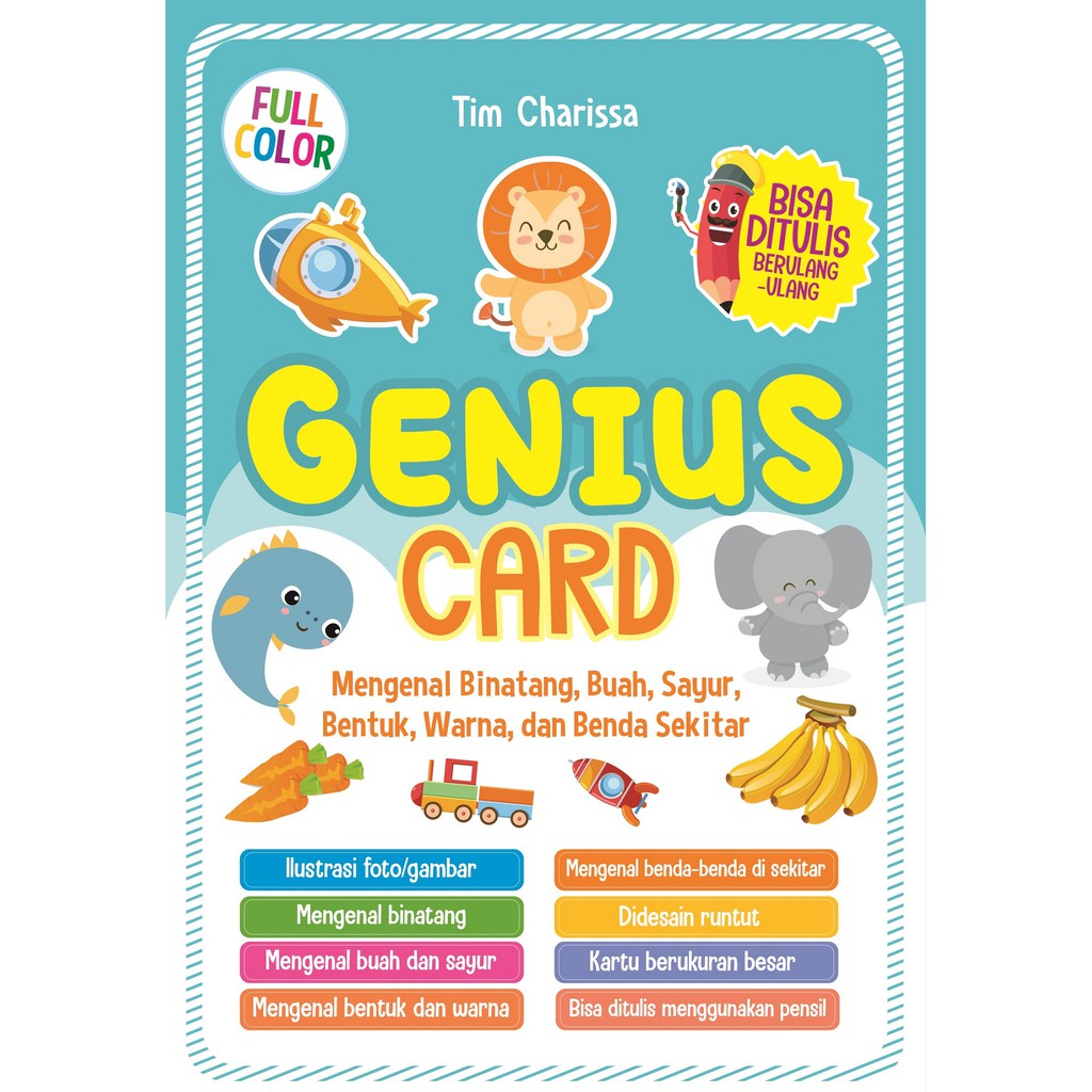 CHILDREN BOOK | GENIUS CARD  MENGENAL BINATANG, BUAH, SAYUR, BENTUK, WARNA DAN BENDA SEKITAR