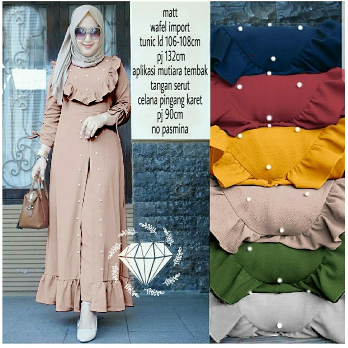 SPESIAL ATASAN PAKAIAN WANITA MUSLIM GAUN SETELAN Baju Setelan wanita mirabel waffle 2in1 mocca stel