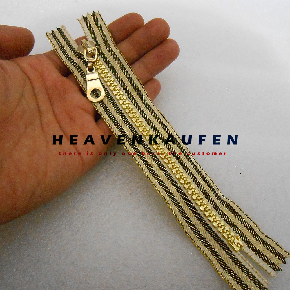 Resleting Zipper 15 cm Vislon Variasi Lurik Rel/Gigi Gold Emas Kode BD