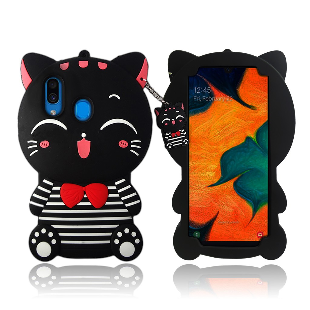 Case Boneka Samsung Galaxy A10/A50/A50S/A30S Soft Case 4D Karakter Black Cat Smile