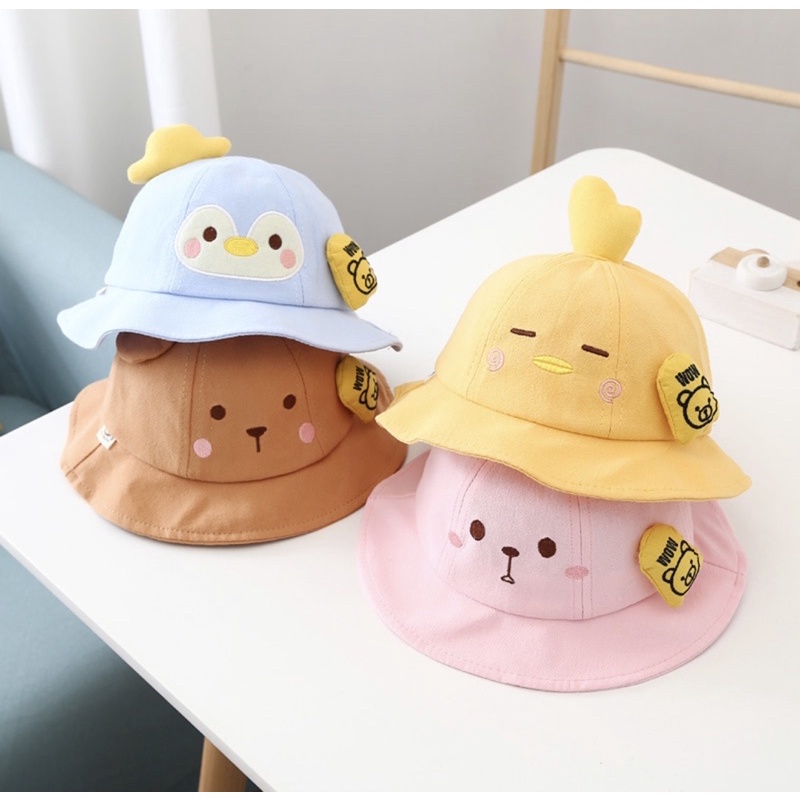 8-22 bulan Topi Bucket Anak Balita Model WOW Bear Import Unisex