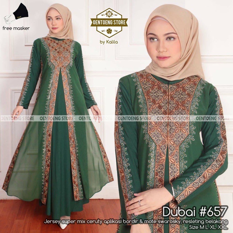 OK - [CANTIK] GAMIS DUBAI 657 BY OENTOENG STORE / GAMIS PESTA / ABAYA JERSEY WARNA HIJAU BOTOL