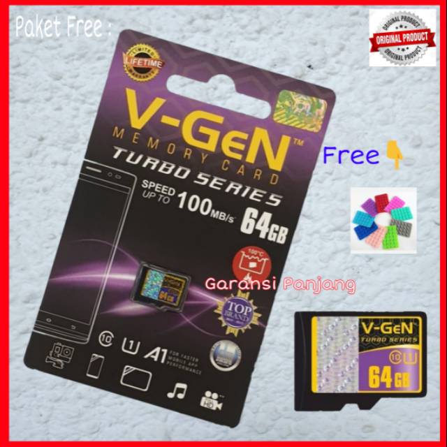 ADA BONUS V-GeN Micro SD 64 GB 64GB Turbo Series Memory Card VGeN MicroSD Kartu Memori V GeN Ori