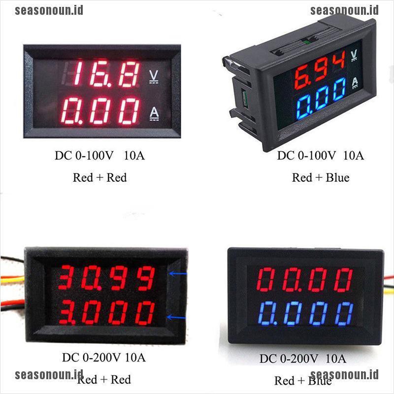 【sea】DC 0-100V 10A 3/4 Bit Voltmeter Ammeter Red Blue LED Amp Wires New