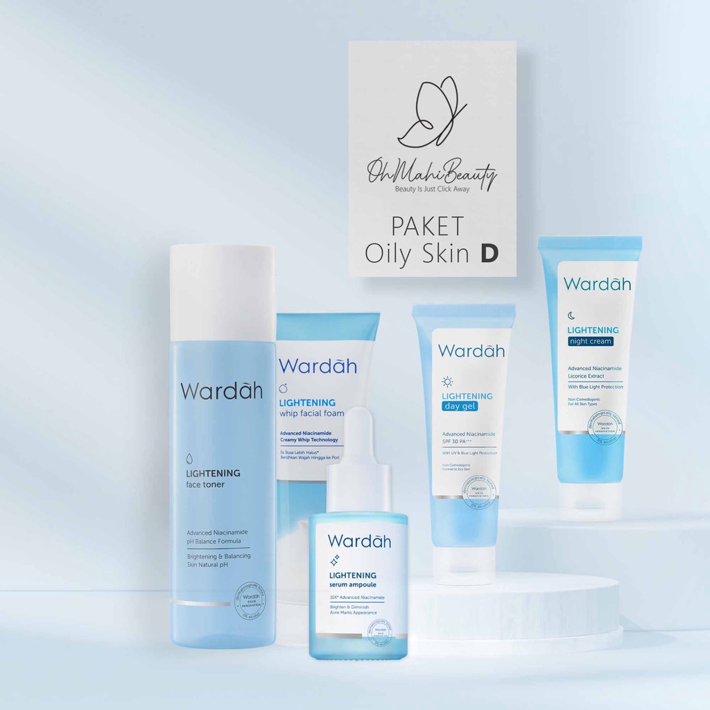 Wardah Paket Lightening Series - Paket Hemat (6pcs) (5pcs) (3pcs) - Skincare Wardah - Paket Wardah Lightening Series-Paket D Oily Skin