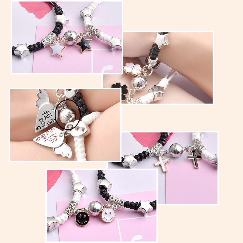 2 Pcs Fashion Magnet Gelang Palang Berbentuk Hati Kunci Gelang Wanita Pria Pasangan Perhiasan Aksesoris - PD