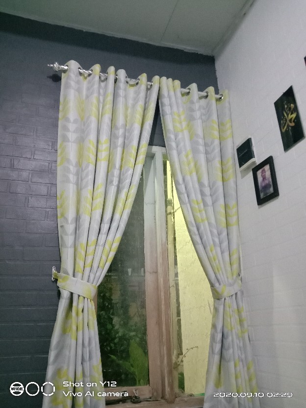 Gorden Blackout Amanda Kuning Abu 12 Lubang Smokring,6 Gelembung Free Hook