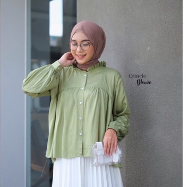 CRINKLE BLOUSE BAHAN RAYON / BLOUSE CRINCLE / KEMEJA RAYON POCKET / KEMEJA POLOS OVERSIZE / KEMEJA OVERSIZE