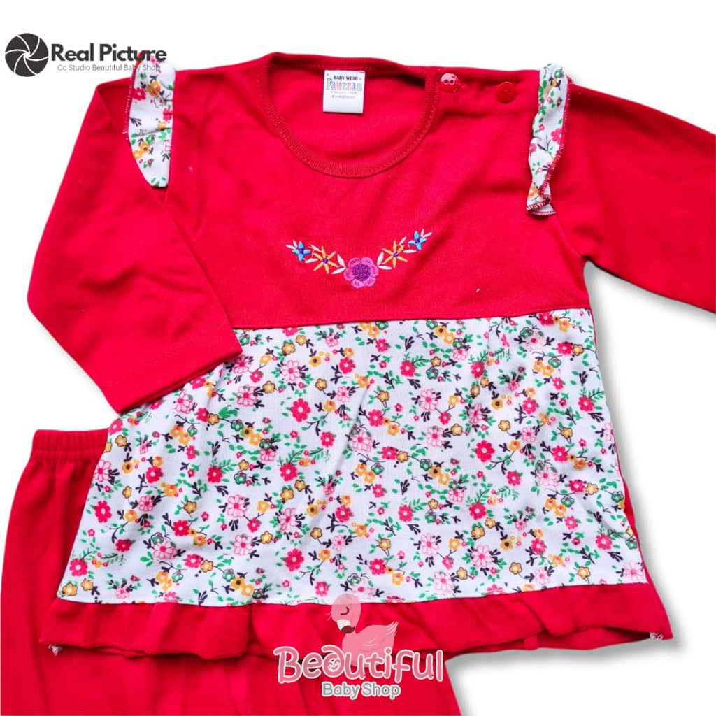 Baby.ou - Setelan Baju Bayi Perempuan Tangan Panjang Celana Panjang Motif Bunga Rantai / Setelan Piyama Bayi Perempuan 3-12 Bulan / Baju Bayi Perempuan Fauzan