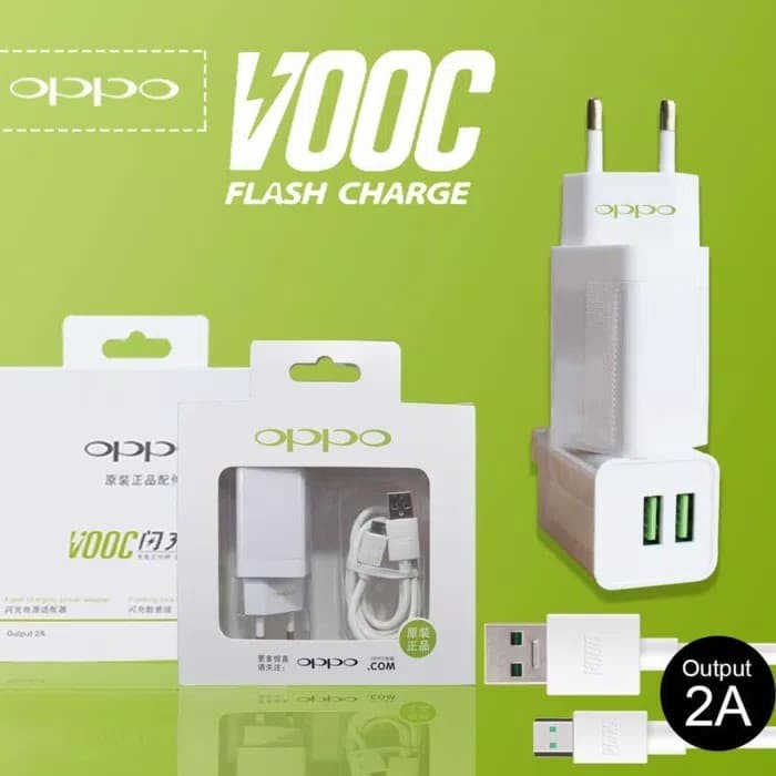 CHARGER OPPO VOOC FAST CHARGING 2AMPERE 2PORT USB WHITE - FA